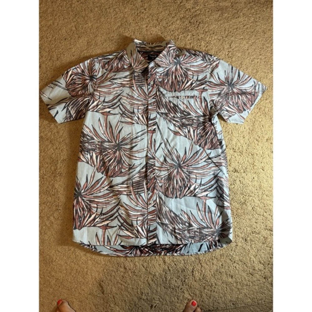 Hurley Button Up Shirt Men's‎ Medium Blue Floral Front Button Pocket Surfer